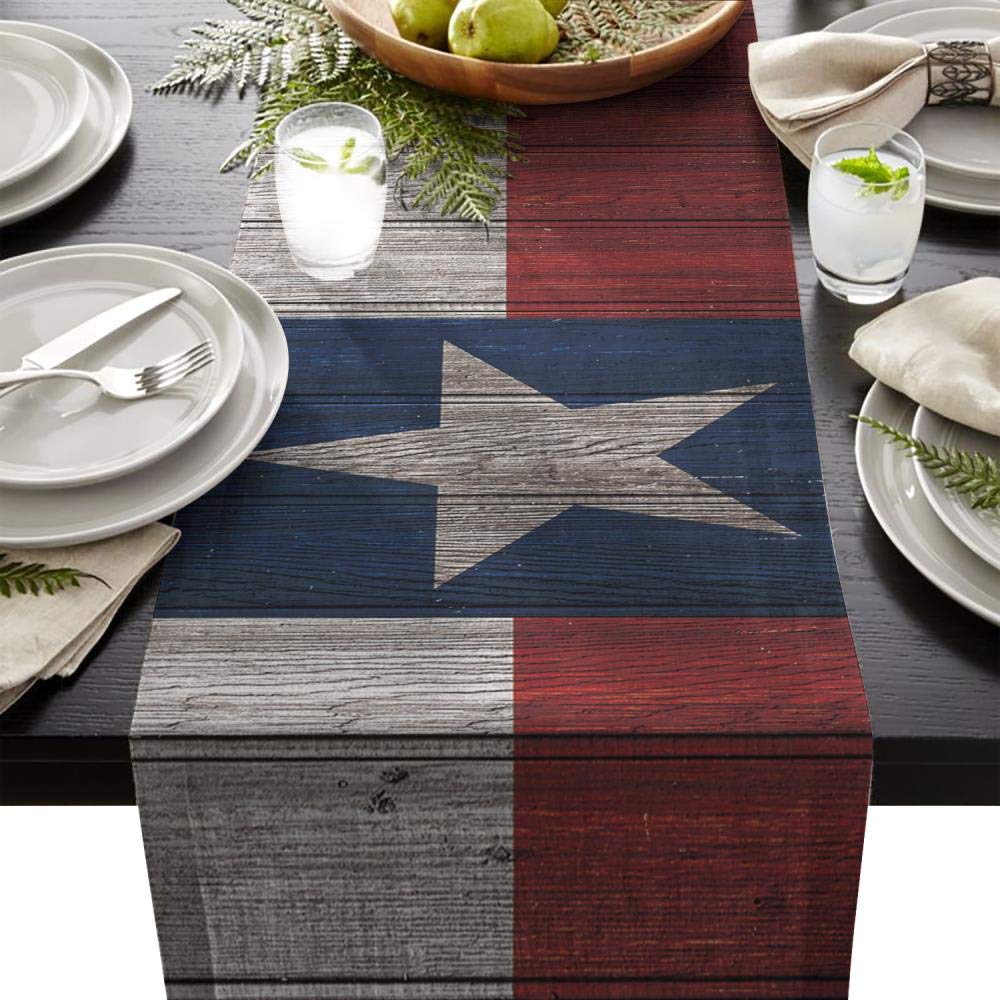 Tischläufer Aus Leinen – Texas-Sterne Design, Rustikal, Waschbar, 33x229 Cm (andere Größen Verfügbar)