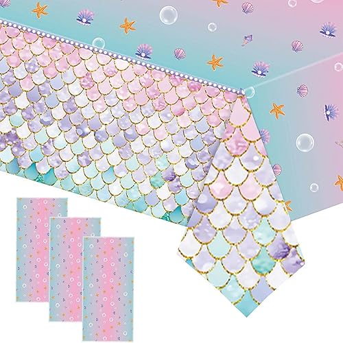 Miniatura 4 de 6 manteles de sirena con temática bajo el mar, decoraciones de fiesta de cumpleaños, desechables, de plástico, para niñas, princesa, baby shower,