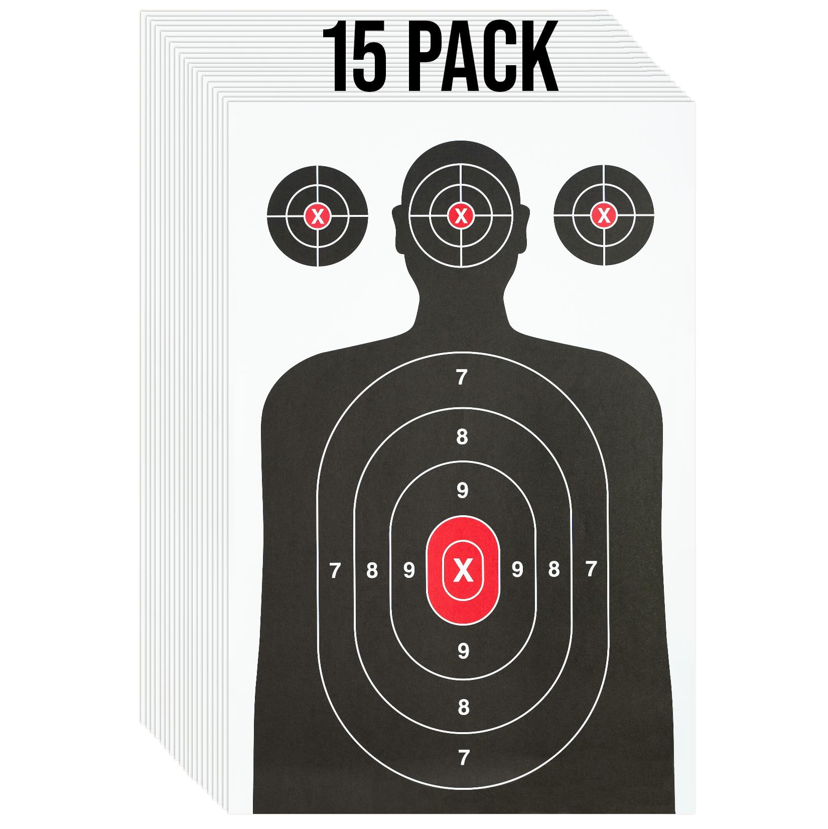 15 Pack Paper Shooting Target for Gun Range, Target Practice - Large Size 14 x 22 inches Silhouette Paper Target for Handguns, Rifles, Pistols, Airguns, BB Guns, Pellet Guns, Crossbow, Arrow