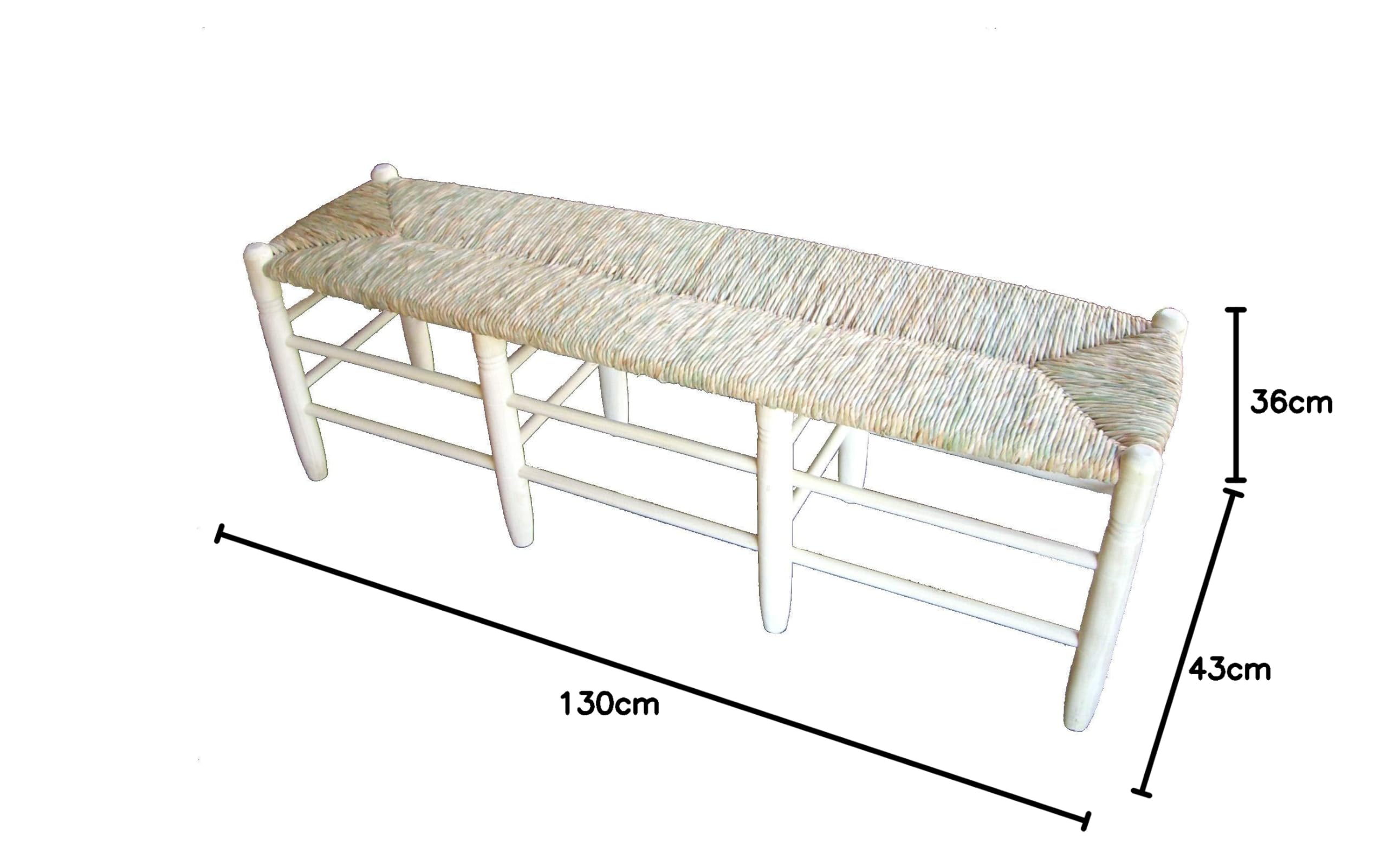 Banco Tres Plazas Asiento Tejido con Enea. Madera al Natural. 130x36x43cm
