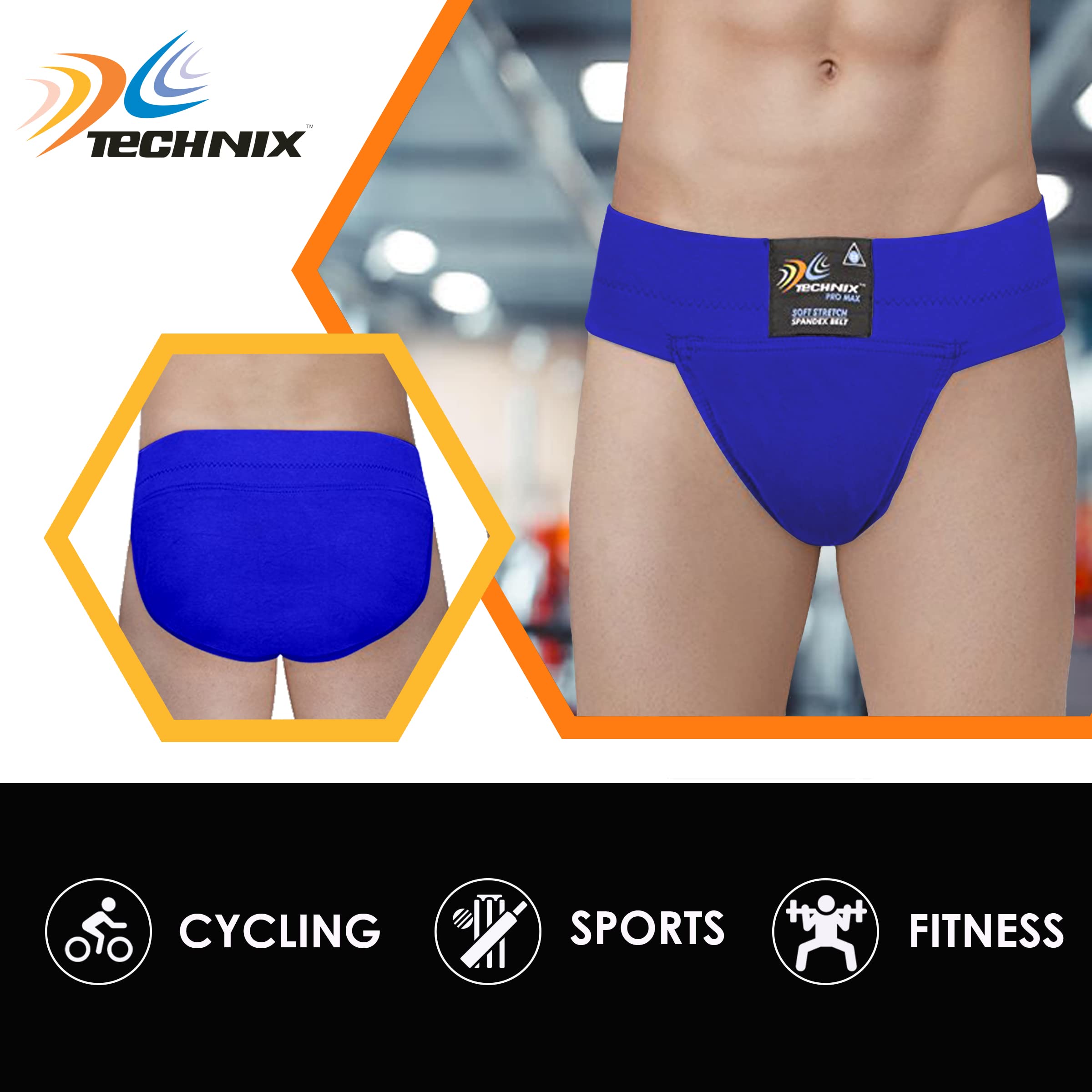 Technix Men's Breathable Cotton Athletic Supporters Cross fit Gym and Fitness for Cricket, Football, Hockey, Athletics, Badminton Lawn Tennis & Any Other Sports Black 2