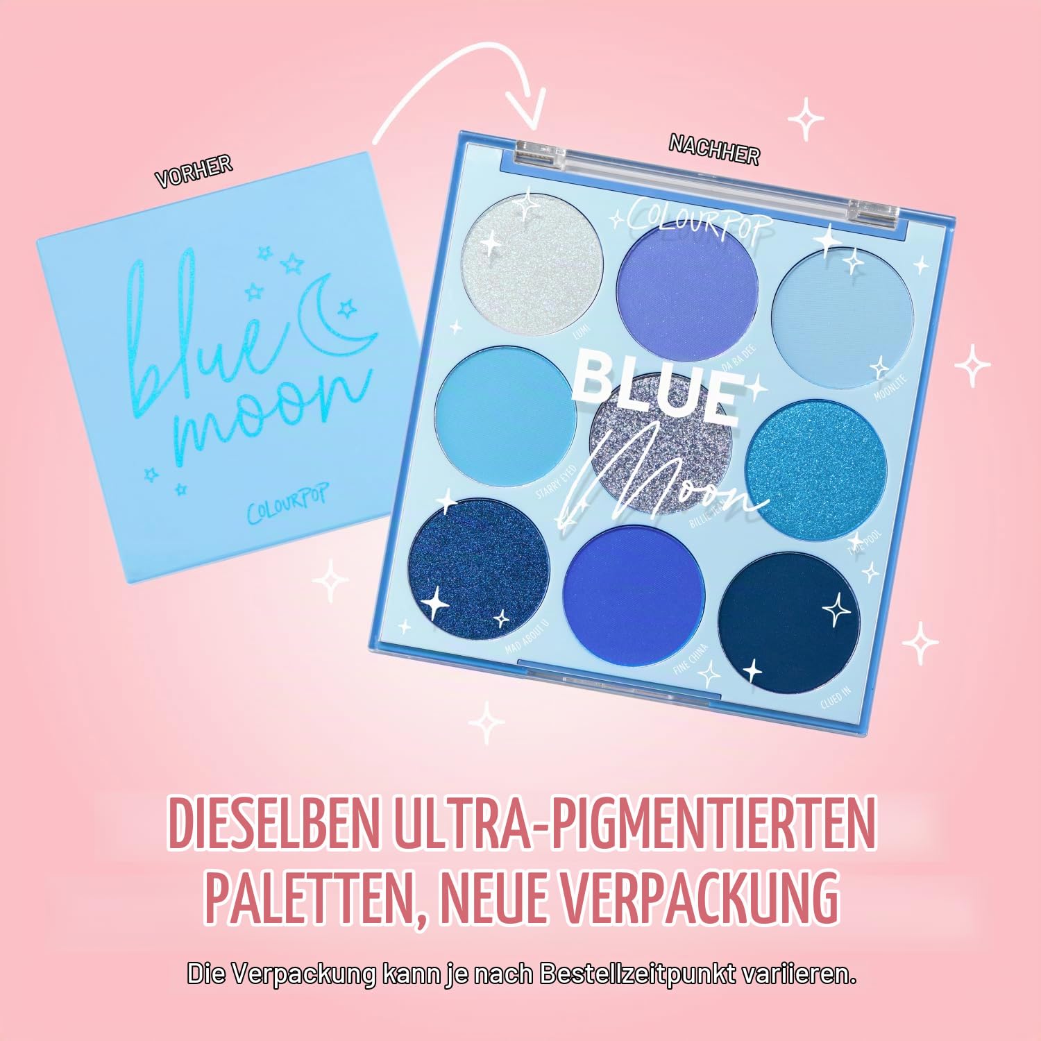 ColourPop Blue Moon Shadow Palette – Monochromatische blaue Schattenpalette mit matten, metallischen und duochromen Oberflächen