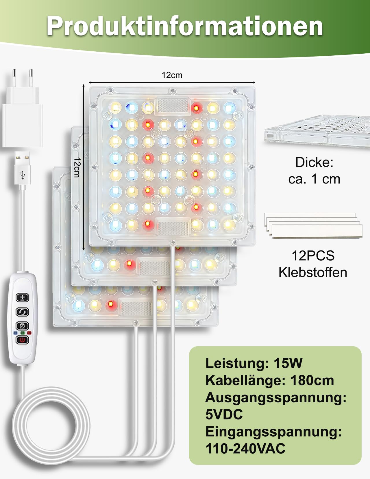 Lampada a LED per piante, 240 LED a spettro completo, con timer per auto, 3/9/12H, impermeabile, per piante da interno, dimmer a 10 livelli e 3 colori di luce (1 Interruttore → 3 Luce)