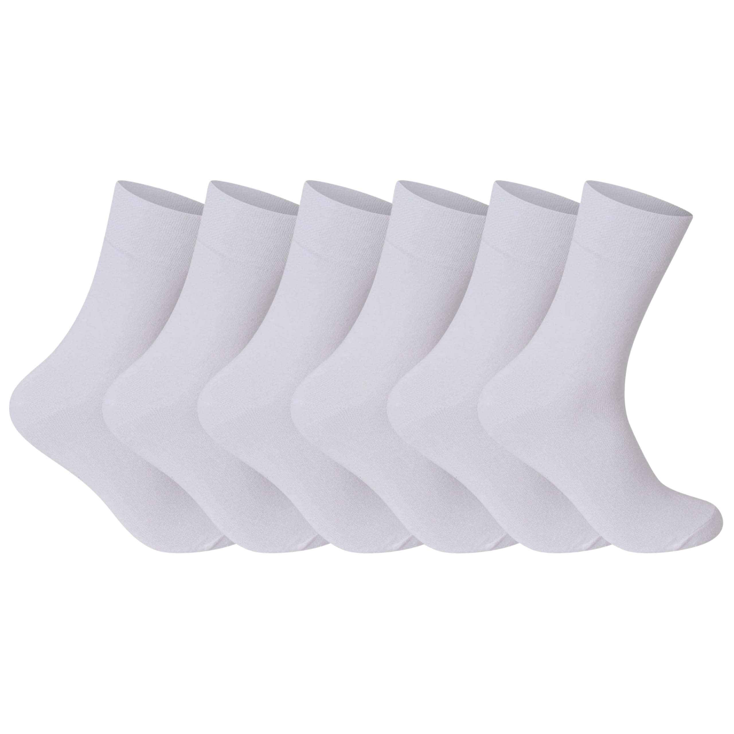 ShopMCR Diabetic Socks for Men – 6 Pairs, Non-Elastic Easy Grip, Seamless Toe, Extra Stretch, Circulatory Socks, Ideal for Swollen Feet, UK 6-11 (6P, White)