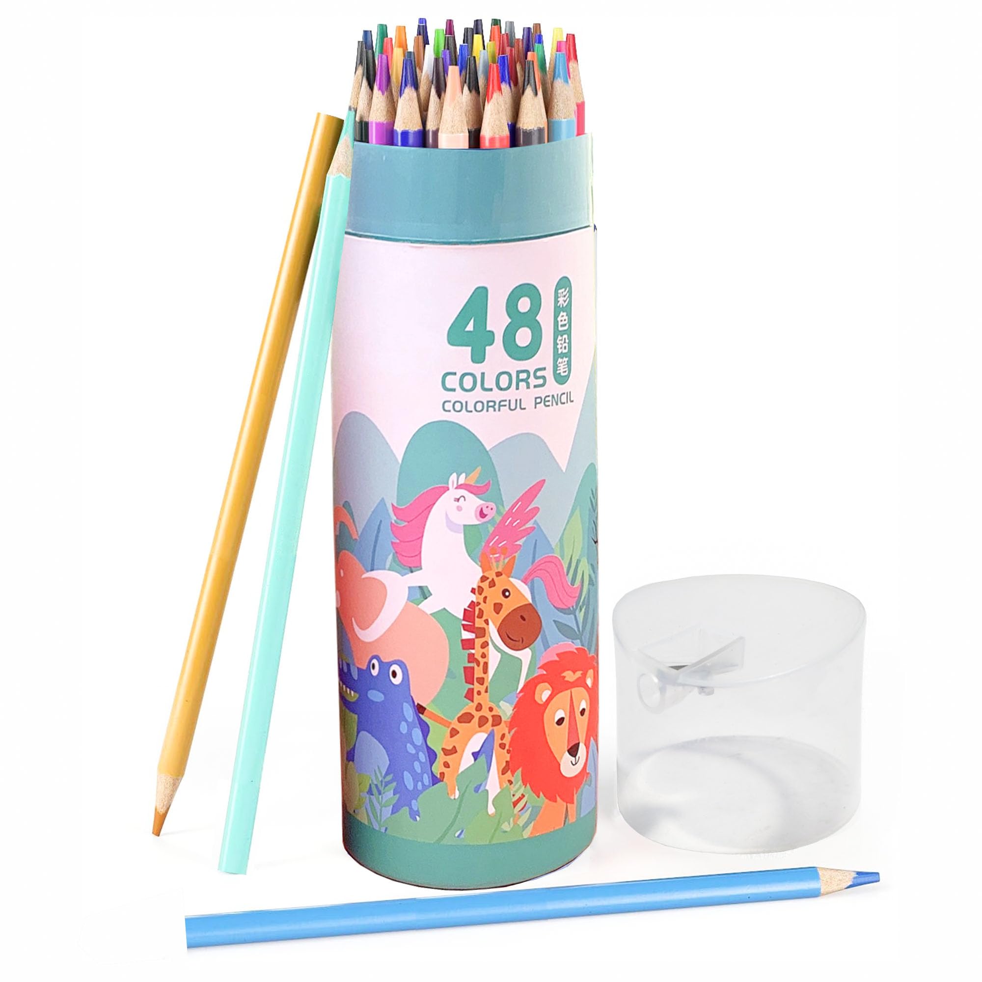 Versa-Mart Colour Pencils Set of 48 Professional Quality Colored Pencils for Adults and Kids Round Tin Shapes Packing Ideal(Green)