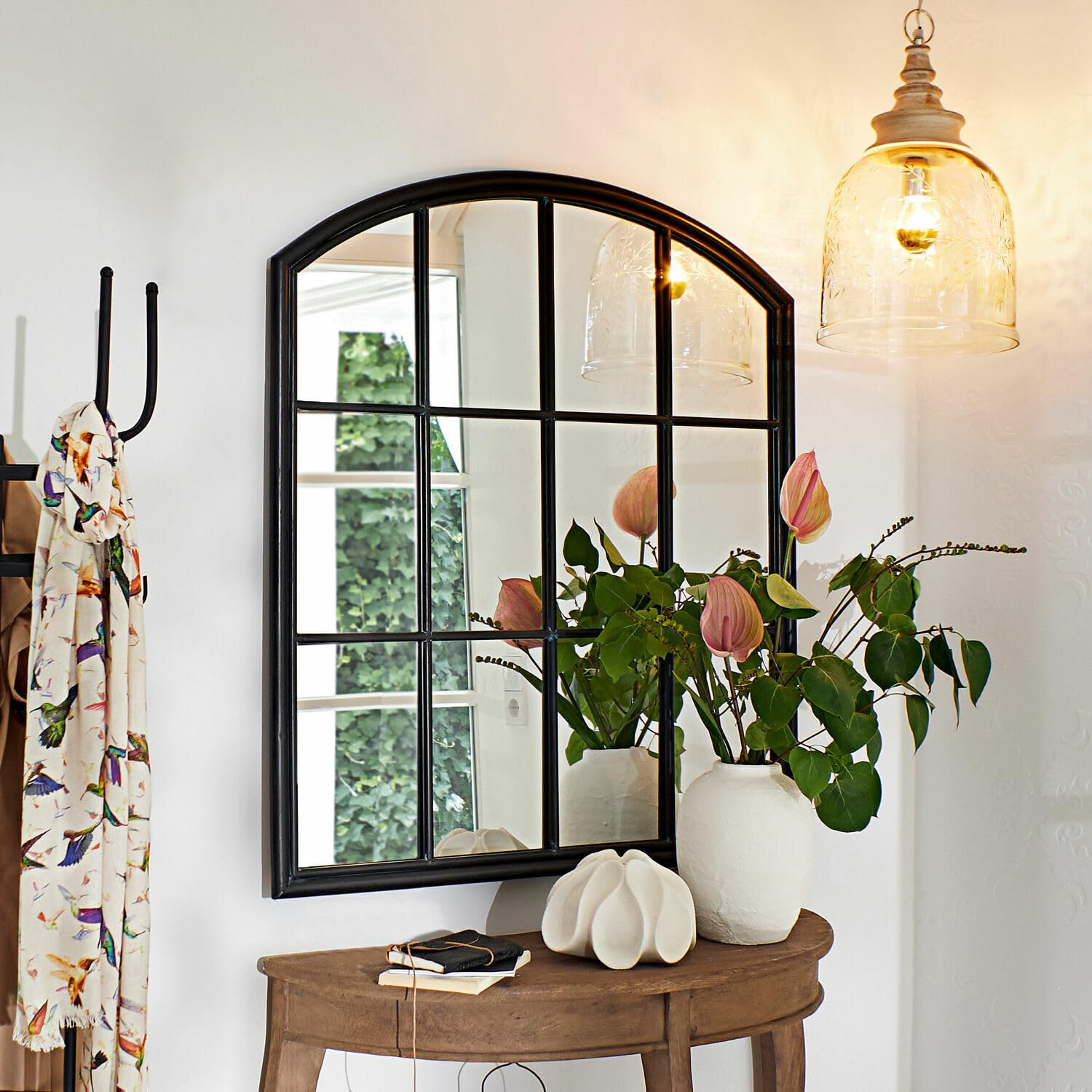 Loberon Chloe Specchio - Design in stile finestra a riquadri - Fine finitura anticata, nero