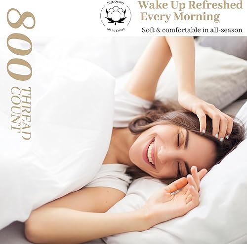 Miniatura 6 de YIYEA Sábanas de tamaño matrimonial, sábanas 100% algodón para cama matrimonial, juego de sábanas de satén de algodón de 800 hilos, bolsillo