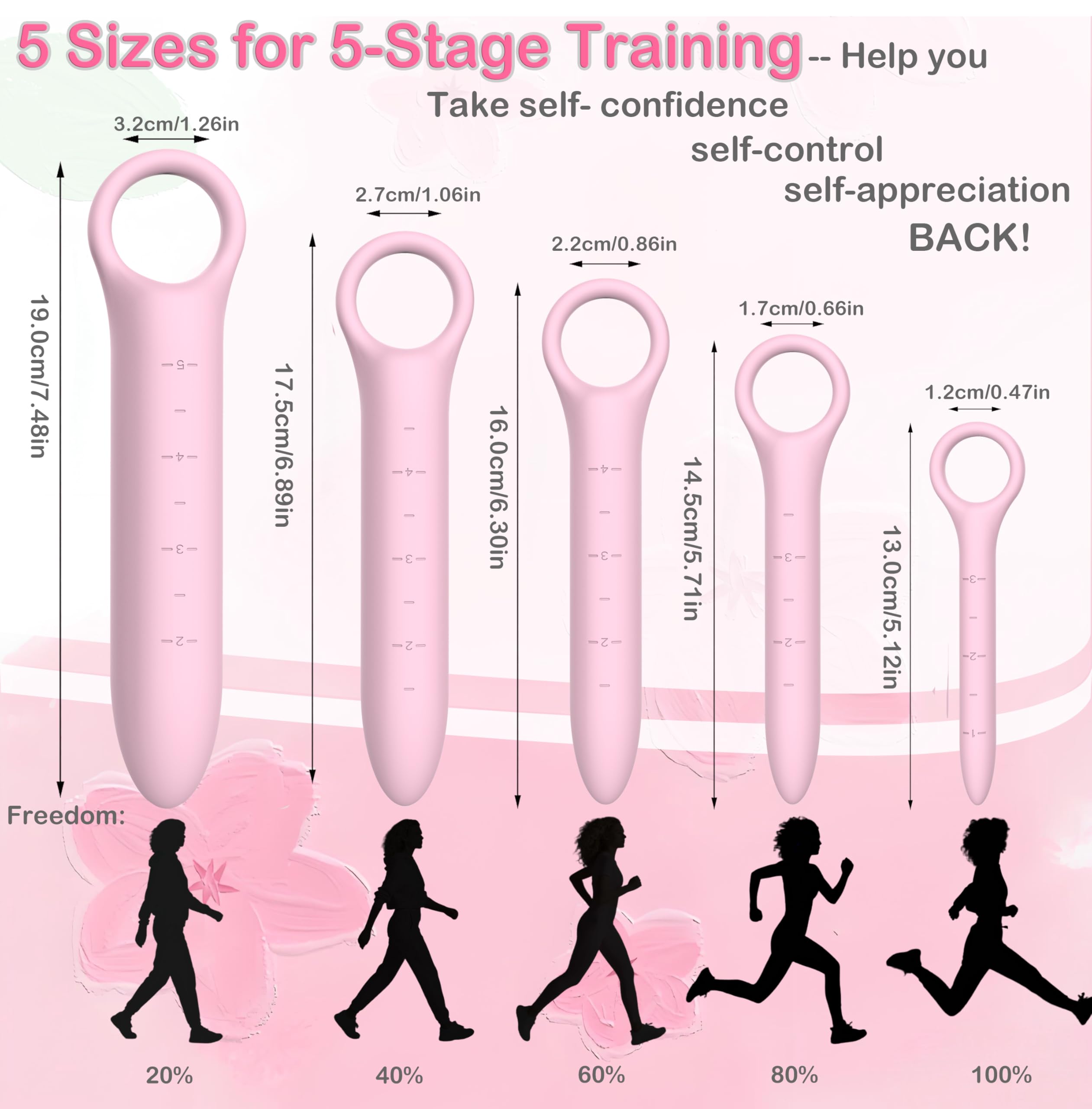 Dilatatori per Pavimento Pelvico Donna - Allenatore Muscolare Progressivo - Esercizi per Controllo Della Vescica e Pavimento Pelvico - Esercizi di Kegel - 5 Pezzi Set - Graduazione e Linguetta (Rosa)