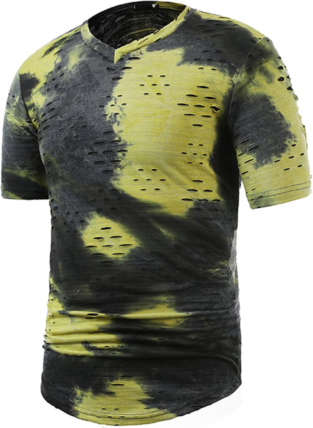 Men's Dyed Printing Muscle Workout T Shirt Fashion Ripped Tie-Dyed T-Shirt Short Sleeve Gym Hipster Shirt
