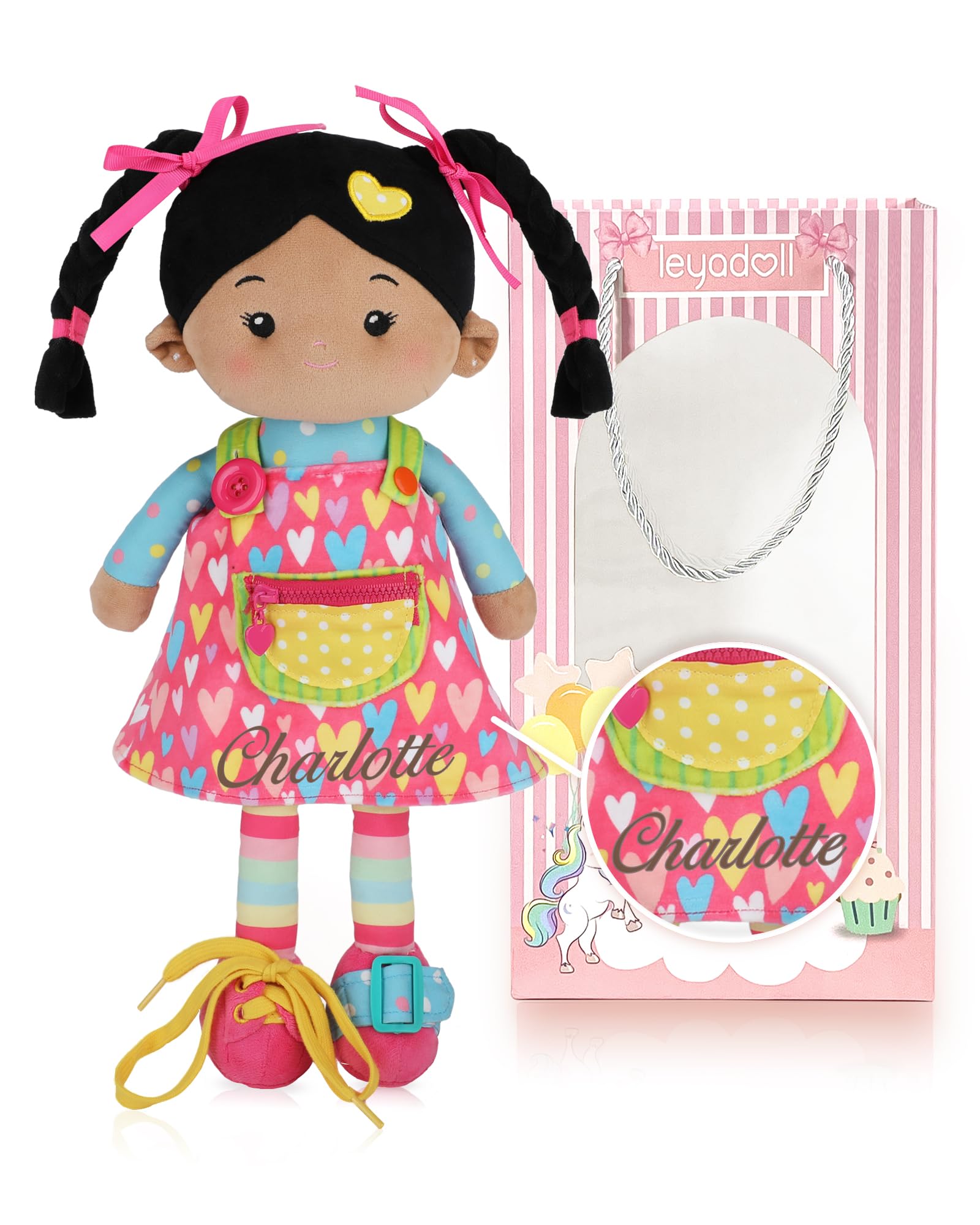 LeyaDoll Personalized Learning Sensory Soft Baby Doll, Montessori Toys for 2-Year-Old Girls Christmas, Birthday Gifts, Plush Doll with Zipper, Shoelace, Button - Busy Sweetheart Girl Tanned
