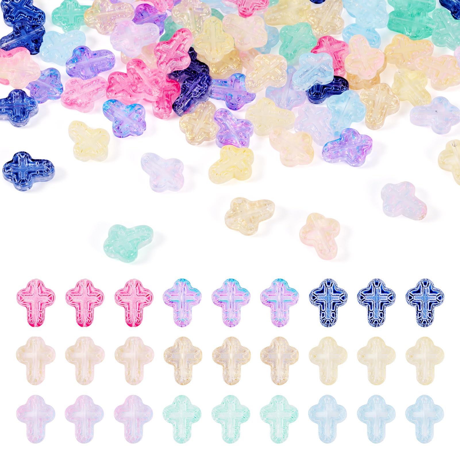 Magibeads 50Pcs Glow In The Dark Resin Cross Beads Random Color Kandi Pastel Crucifix Focal Beads For Pens Keychain Crafts DIY Jesus Bracelet Rosary Jewelry Making Supplies 24.5x17.5mm