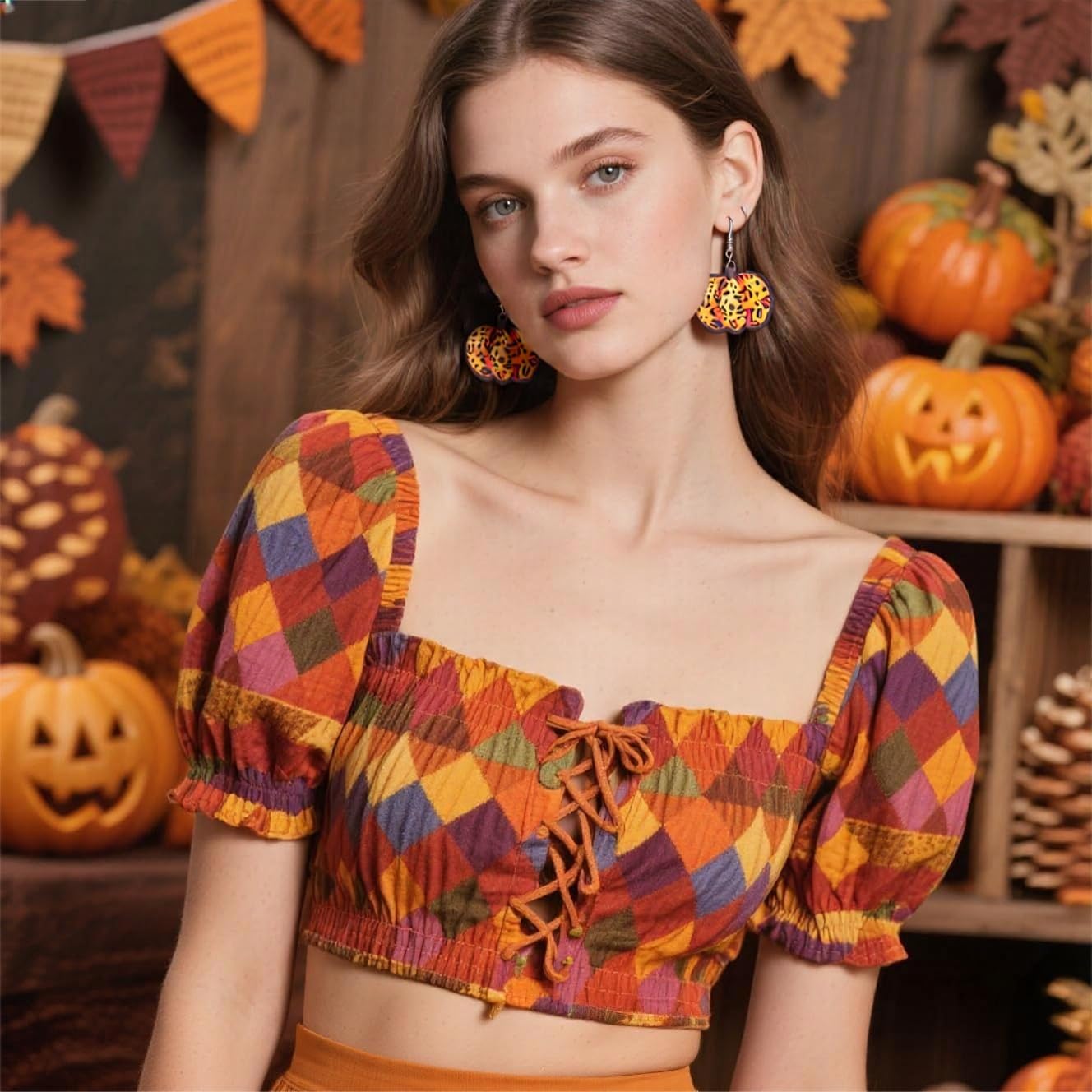 Fall Earrings for Women Lightweight Thanksgiving Pumpkin Dangle Earrings Acrylic Leopard Cow Print Earring Thanksgiving Fall Halloween Jewelry Gifts Outfits Accessories - Image 2