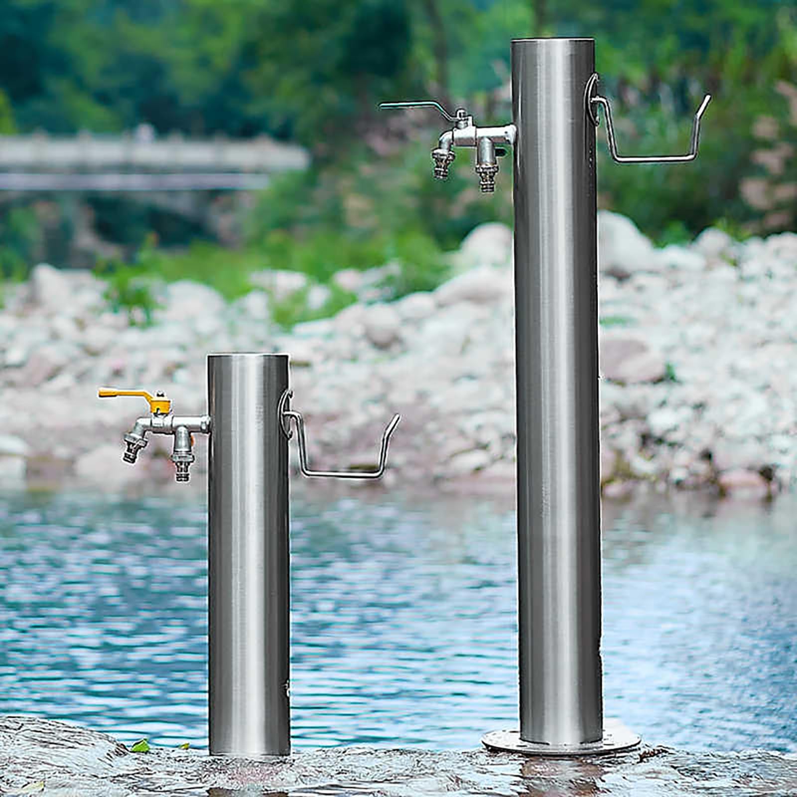 Colonna d'acqua da giardino autoportante – Rubinetto in acciaio inox e dispenser d'acqua a forma di idrante sistema di irrigazione per irrigazione 10,5 x 218,4 cm – fontana esterna