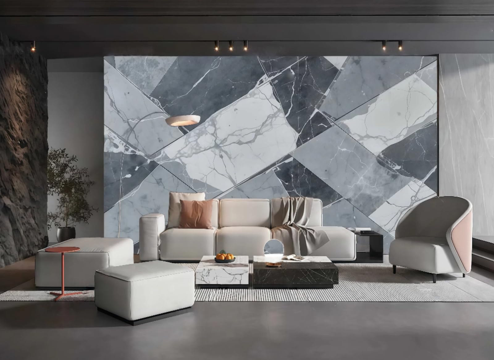 Tapeta nowoczesna minimalistyczna czarno-biała marmurowa łupek geometryczny wzór łączenie TV sofa tło ściana sypialnia salon gabinet mural, 3D, 430 x 300 cm