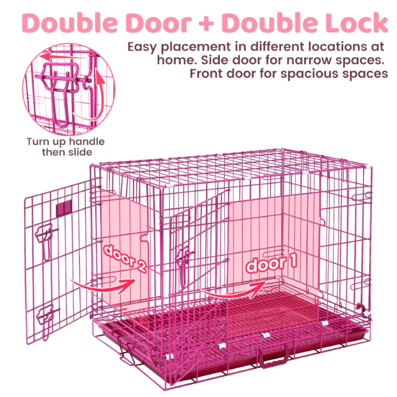 HOMEY PET 76,2 cm rosa Hundekäfig, niedlicher Hundekäfig, mittelgroße Hunde, zusammenklappbar, kleine Hundehütte, für den Innenbereich, Nanobeschichteter Metalldraht, Hundebox mit herausnehmbarer