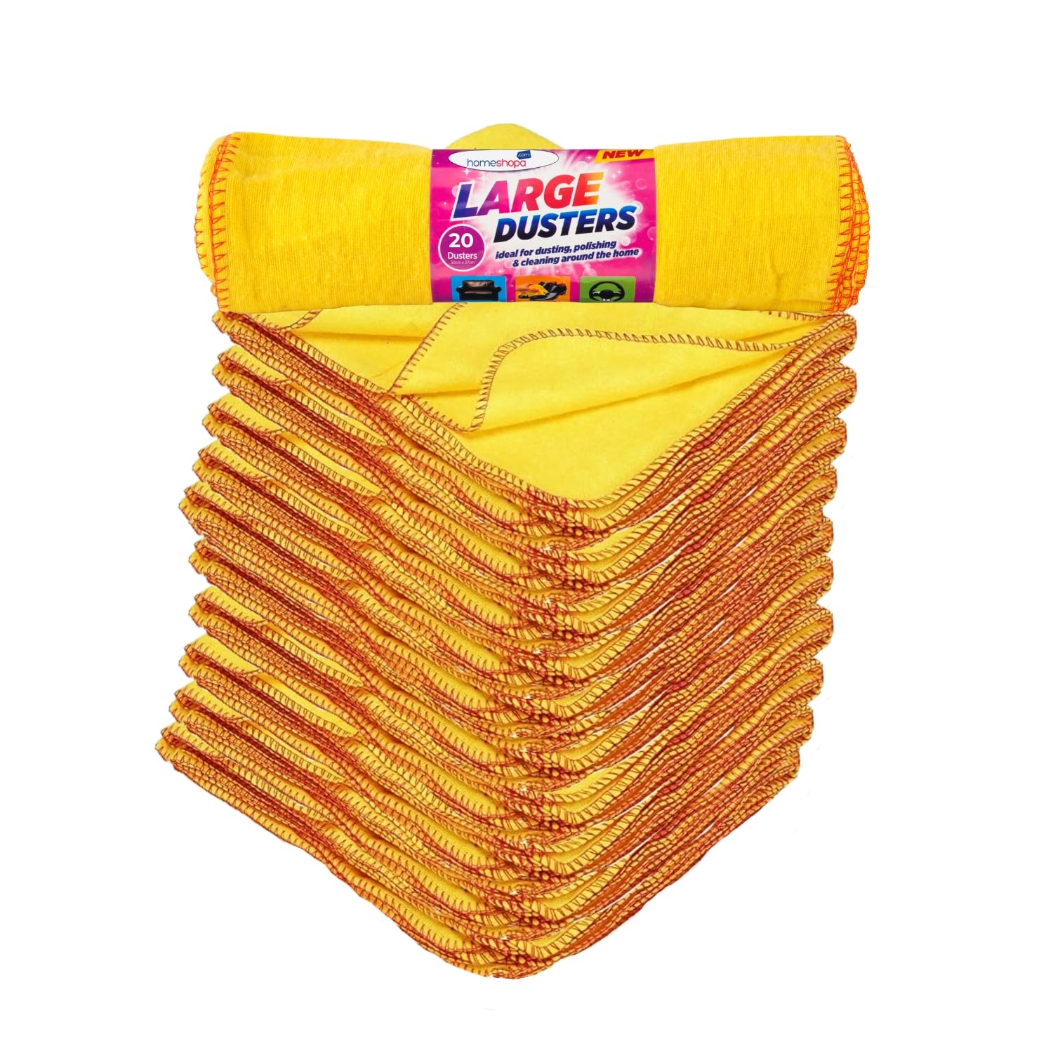 HOMESHOPA Yellow Dusters Cleaning Cloth, 20 Pack Large Cotton Multipurpose Absorbant Kitchen Towel Cloth for Polishing, Dusting, Household Furniture Window Car Cleaning, Washable Reusable, 28 x 34cm