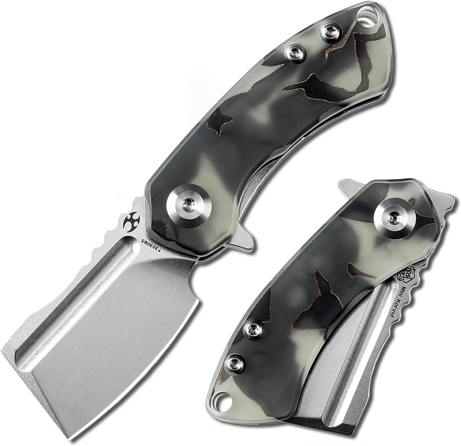 KANSEPT Mini Korvid Pocket Knife with 1.45in 154CM Blade Mini Pocket Folding Knife Luminous Resin Handle, Utility Pocket Knife Easy Open Knife T3030B5