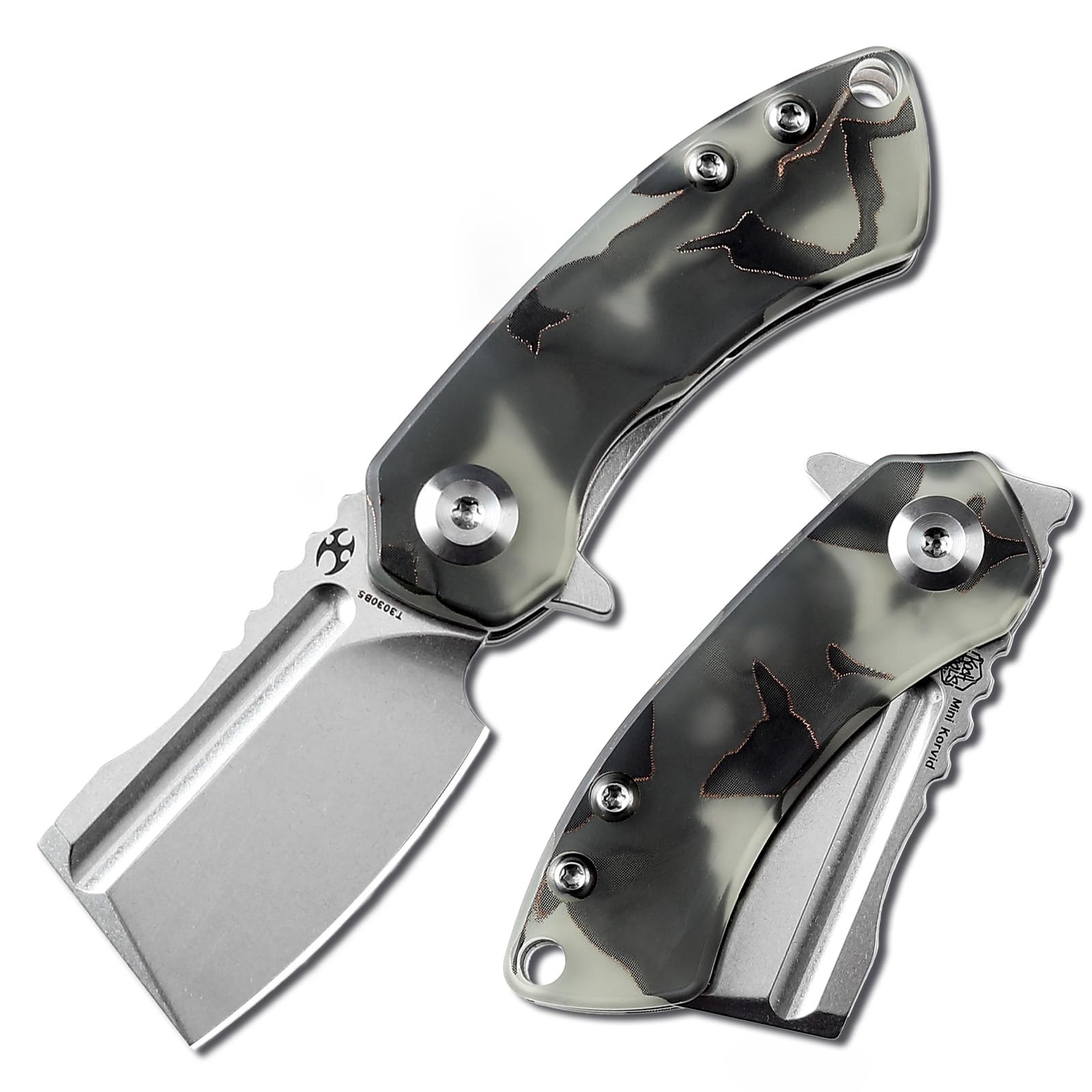 KANSEPT Mini Korvid Pocket Knife with 1.45in 154CM Blade Mini Pocket Folding Knife Luminous Resin Handle, Utility Pocket Knife Easy Open Knife T3030B5