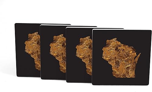 Juego de 4 posavasos de cerámica con forma de estado de Wisconsin, 4 posavasos cuadrados de 4 pulgadas, parte trasera de corcho antideslizante,