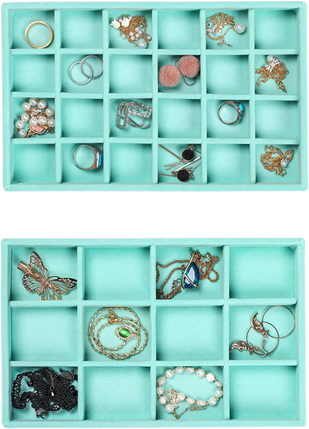 Frebeauty Velvet Jewelry Trays,Stackable Jewelry Organizer
