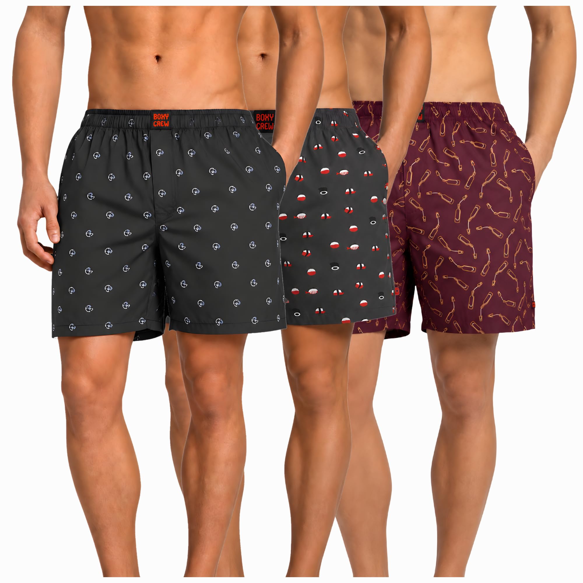 Men's 100% Cotton Boxer Shorts Pack of 3, Navy Blue, Charcoal & Maroon | Woven Boxers with Side Pockets, No-Marks Elastic Waistband, Breathable Relaxed Fit | Style 009-012-014-image-37
