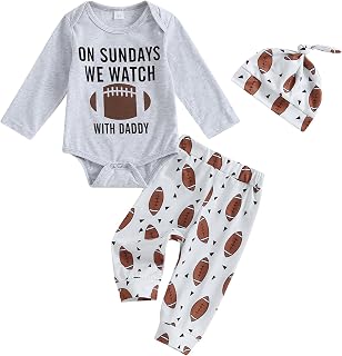 BULINGNA Newborn Baby Boy Football Season Outfit Letters Print Bodysuit Football Pants with Hat Coming Home Outfit