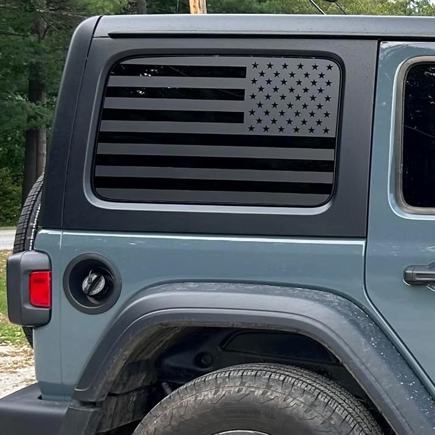 Zxiaochun Rear Window American Flag Decal Compatible with Jeep Wrangler JL JLU 2018-2024 2025 2026 4-Door, Precut Back Side Window Glass USA Flag Vinyl Sticker Exterior Accessories (Matte Black)