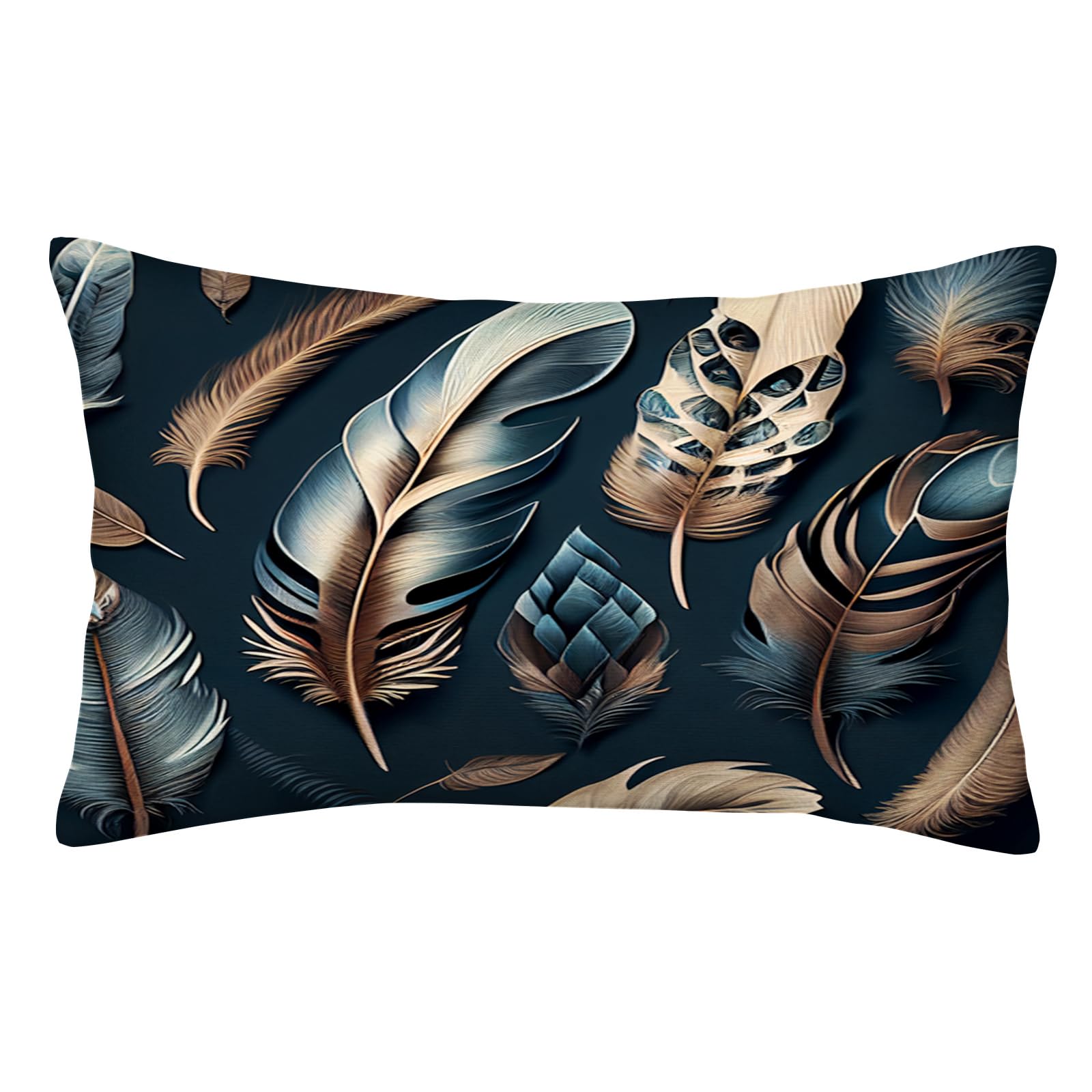 Generic Feathers on Black Background Printed Throw Pillow Decorative Pillow for Sofa Chair Daybed 14x20