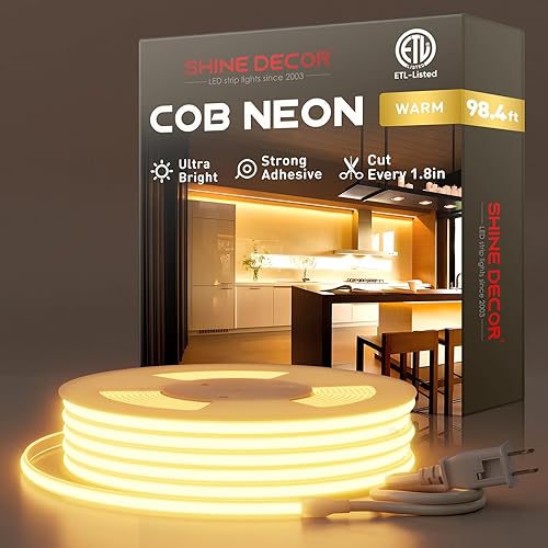 Miniatura 29 de Shine Decor Cuerda de Luces LED COB CA 120V, 800lm Ultra Brillante, IP65 Impermeable Resistente al Frío Tira de Neón ETL, Iluminación en Cinta Sin