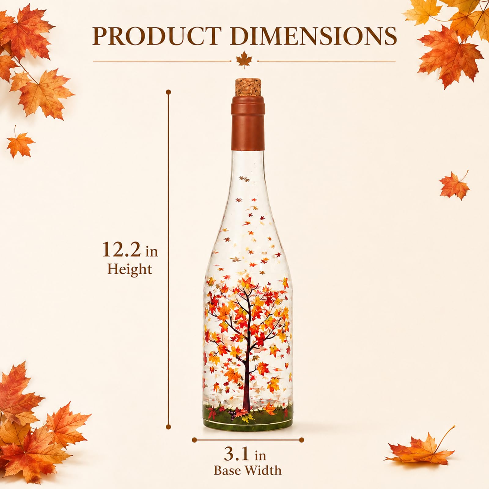 Décoration d'automne en forme de boule à neige, lanterne à paillettes en érable éclairée avec minuterie de 6 heures, décoration d'automne à piles pour décoration d'automne pour la maison, affichage de