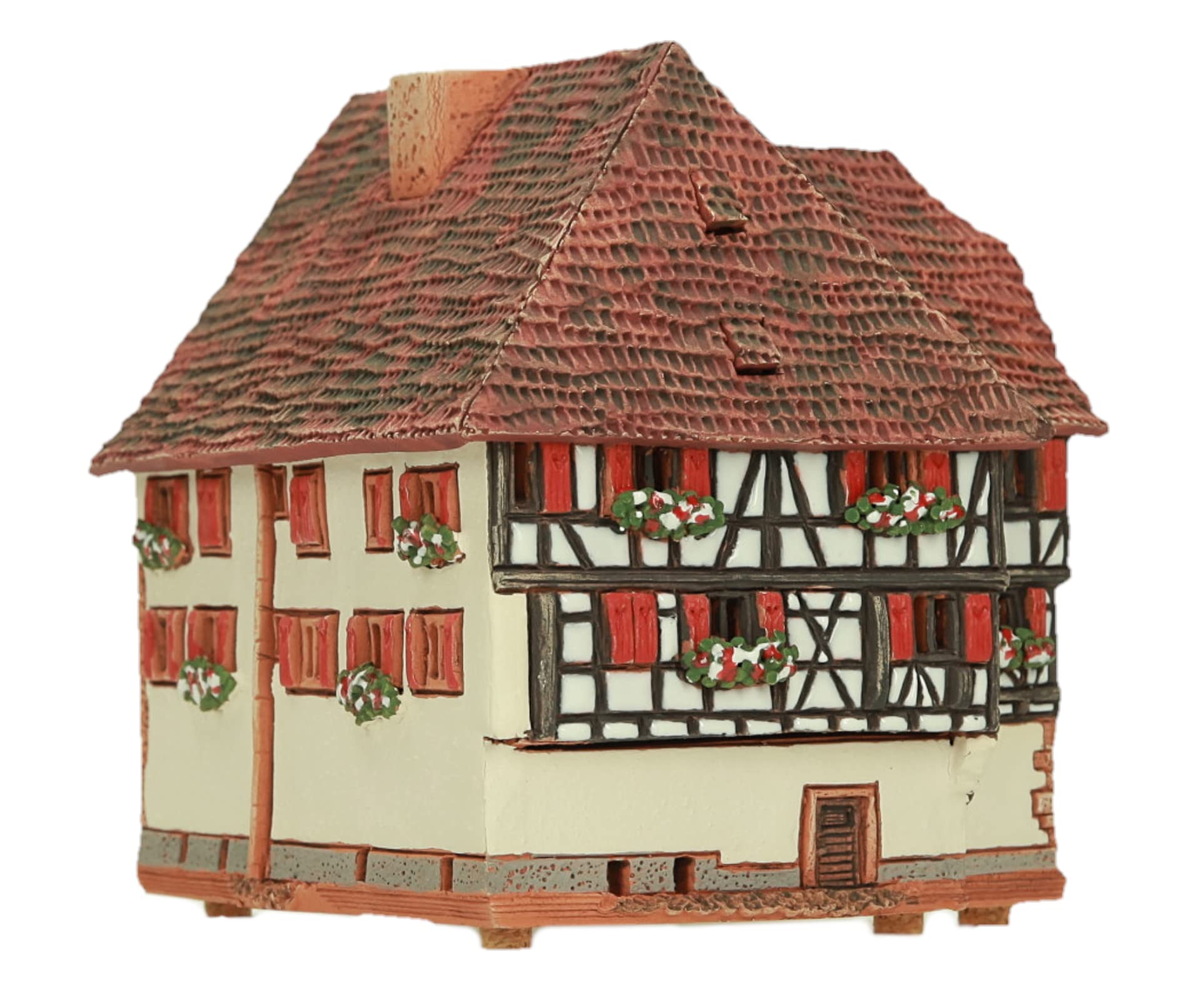 Ceramiczny aromat domku świetlnego, rękodzieło, miniaturka artystyczna, stary historyczny dom z muru pruskiego w Obernai, Alzacja, B256AR