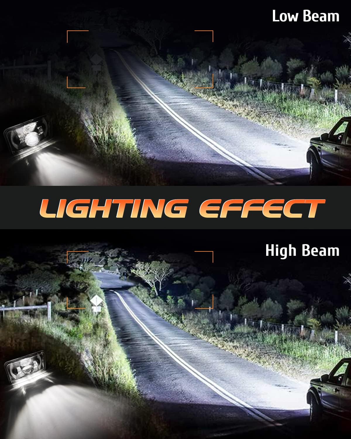 CO LIGHT 4 PCS DOT Approved 4x6 Inch LED Headlights Hi/Lo Sealed Beam 80W Amber Halo Rectangular Replacement H4651 H4652 H4656 H4666 H6545