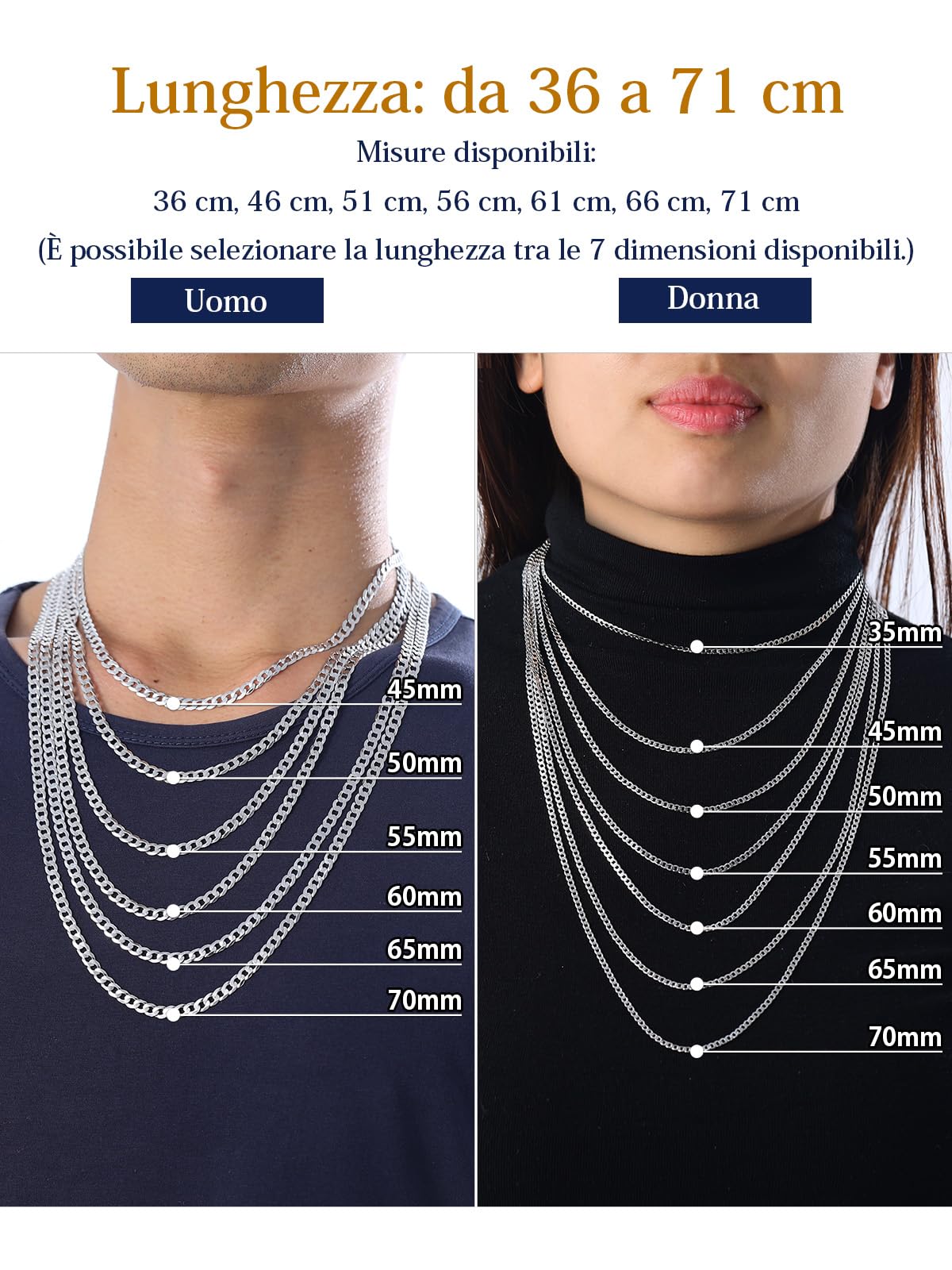 Suplight Collana Uomo e Donna in Argento 925 Vero a Catena Cubana Collana Uomo Argento 925 Ipoallergenica e Robusta Lunghezza 36/46/51/56/61/66/71cm Larghezza 3/5mm con Confezione Regalo