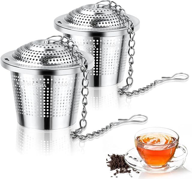 Vicloon Tea Infuser, 2 PCS 304 Stainless Steel Tea Strainer Food Grade Mesh Tea Filter, Premium Tea Filter Tea Interval Diffuser for Loose Leaf Tea and Mulling Spices Tea Infuser