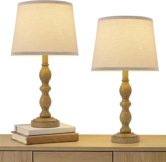 GyroVu Lampes pour chambre, 20.5" À côté des lampes Ensemble de 2, Farmhouse Lampe de table de nuit avec lin tissu abat-jour, interrupteur rotatif, lampe de table pour salon chambre bureau (Brown)