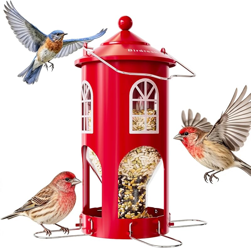 Comedouro para Aves Silvestres Birdream com Corpo Metálico e Poleiros Dobráveis Vermelho, 544 g