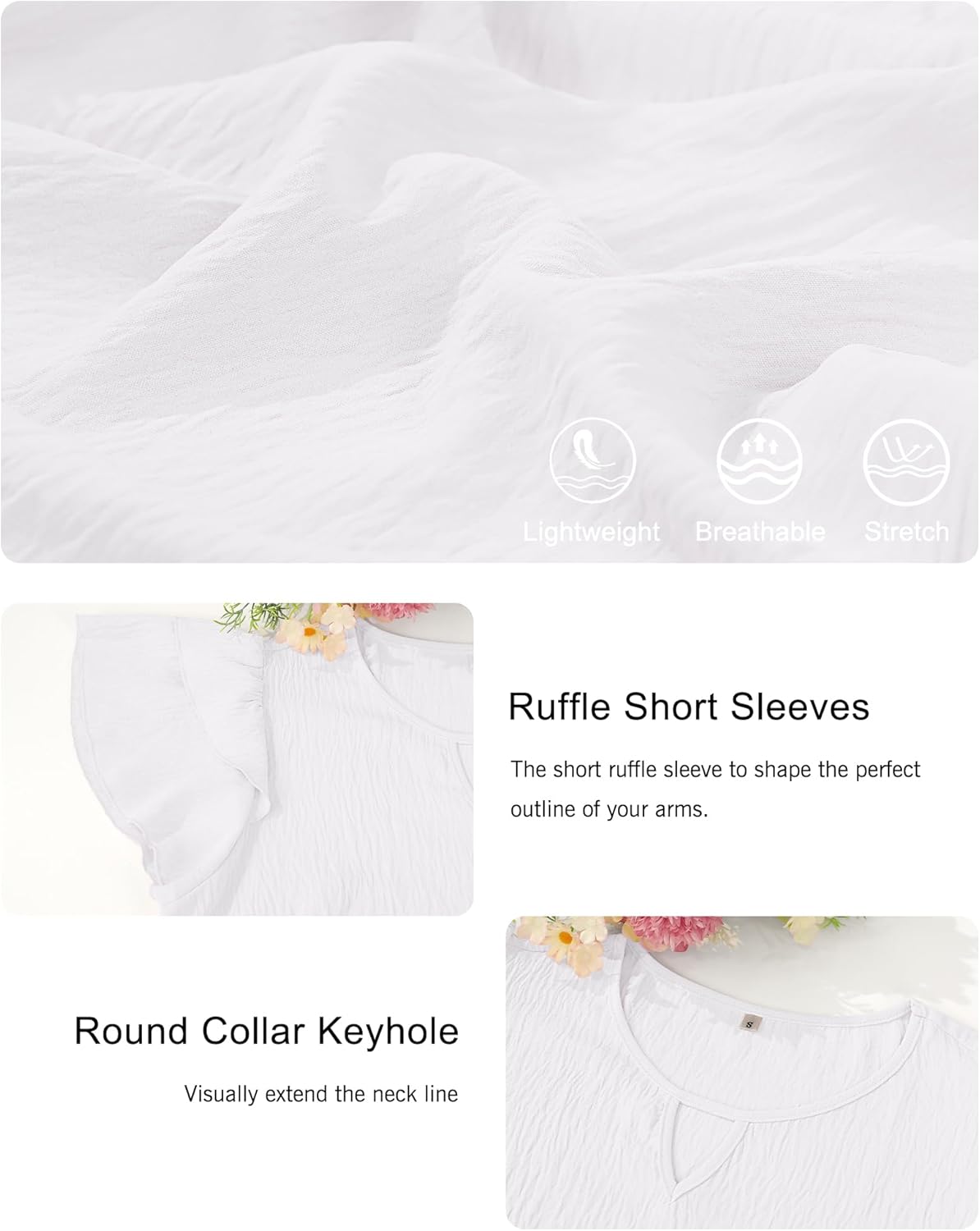 MOLERANI Blouses for Women Dressy Casual Tops Business Work Short Ruffle Sleeve Cute Summer Shirts Trendy Outfits 2025,White,S - Image 6