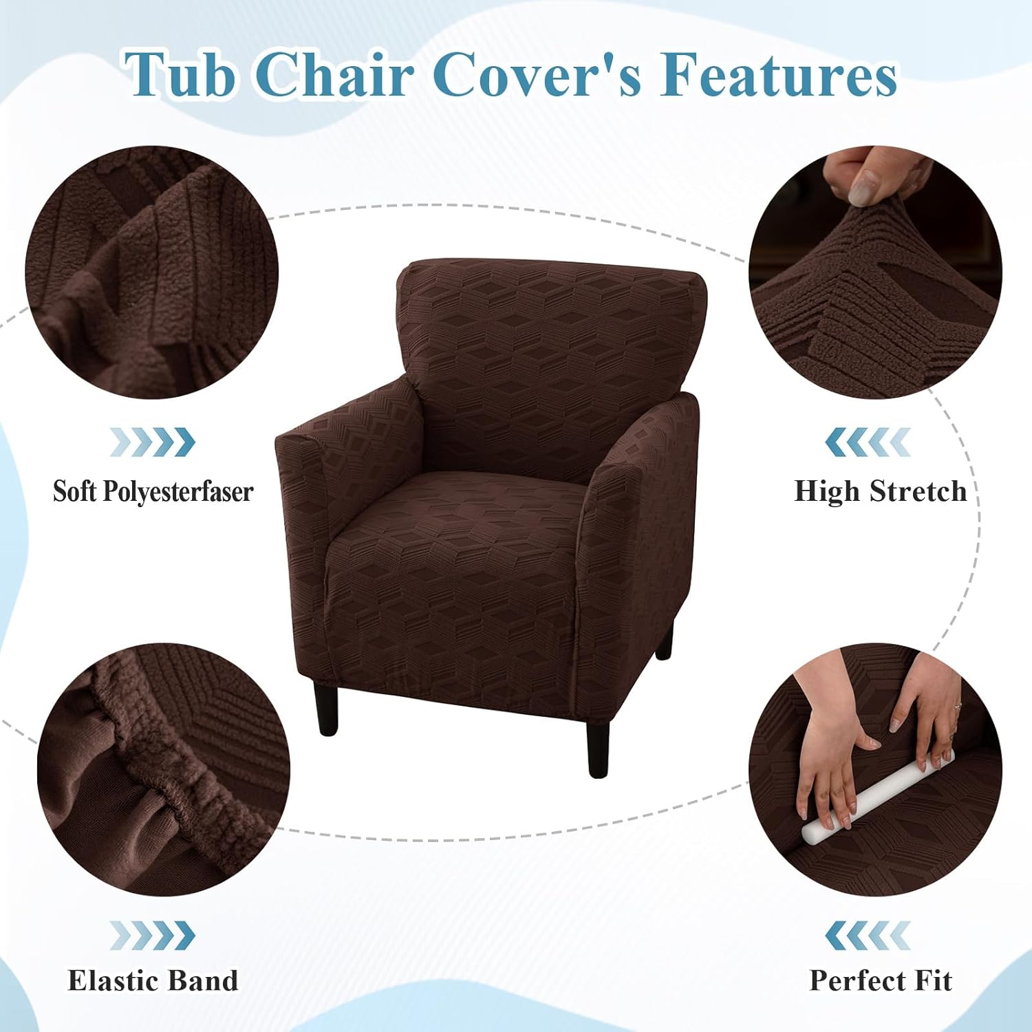 LiveGo Stretch Banquet Armchair Covers, Soft Jacquard Accent Chair Cover with Arms, Armchair Slipcovers Furniture Protector Machine Washable for Living Room Office Reception Reading Chair Sofa