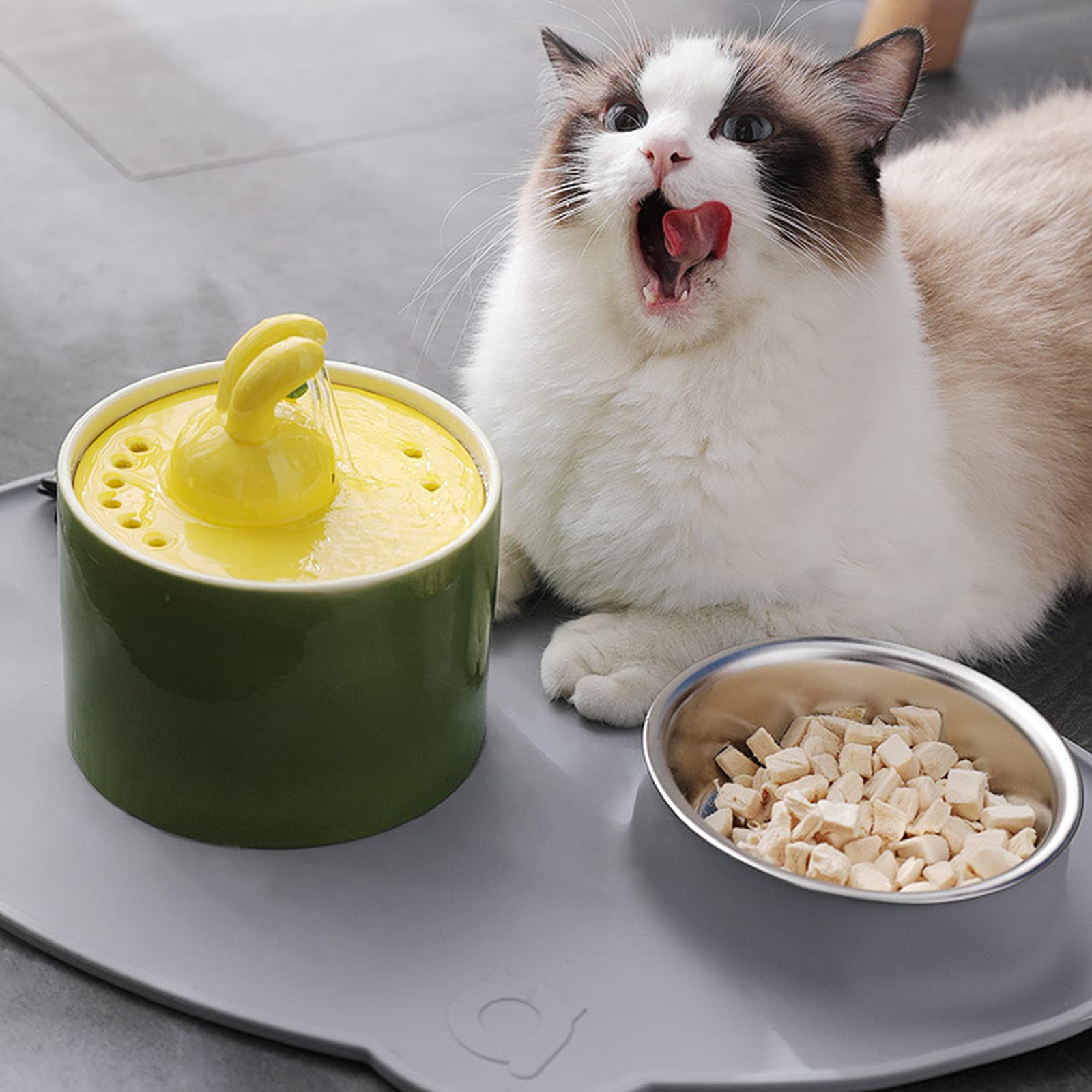 Fuente De Agua para Gatos De Cerámica 1 L Bebedero para Mascotas Bebederos para Mascotas Ultra Silenciosos Cuenco para Gatos Y Perros Dispensador De Agua Automático Y Fácil De Limpiar