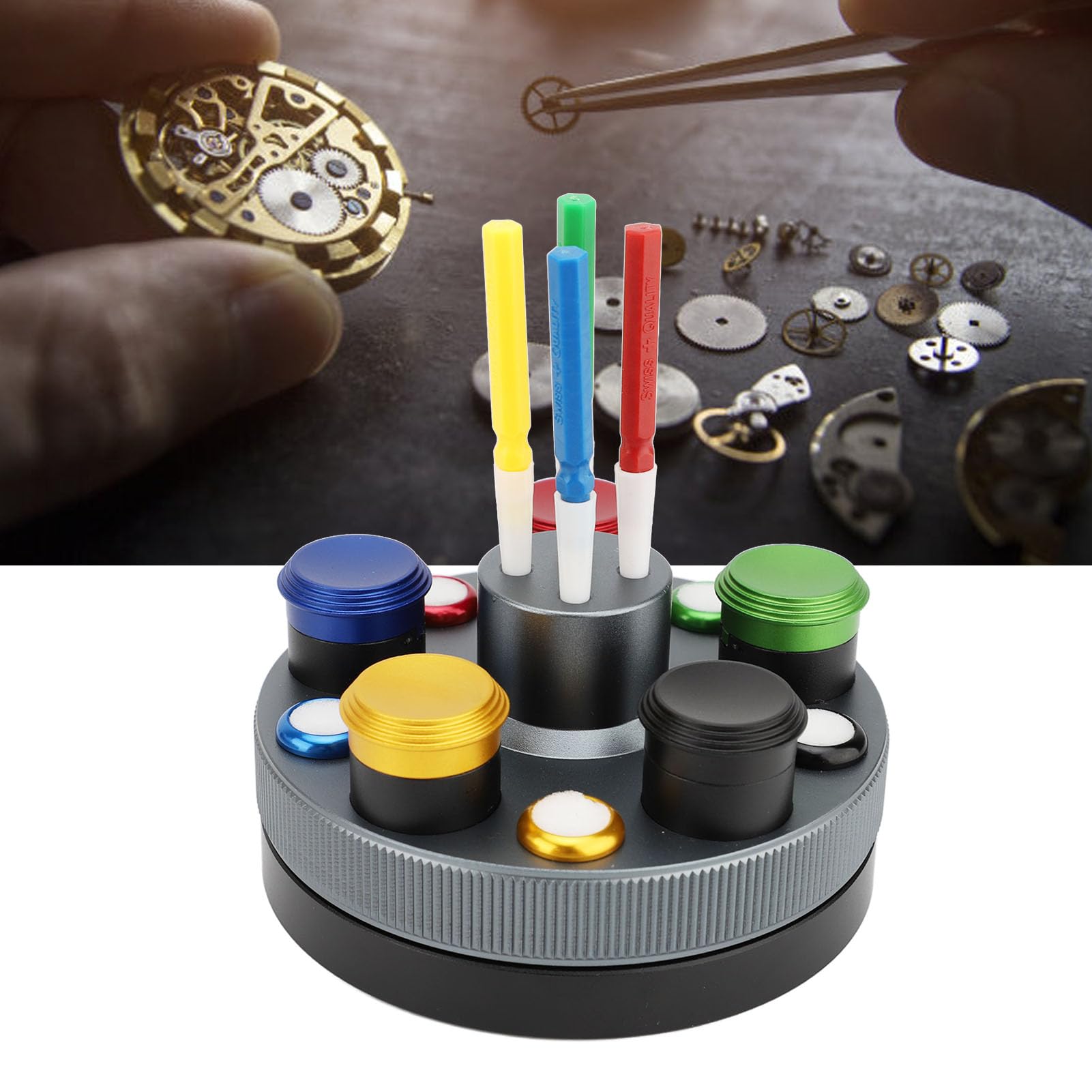 Kit Olio per Orologi da 5 Tazze con 4 Penne per Olio, Accessori per Riparazione Giradischi in Metallo - Set Assortimento Oliatore per Orologi, Ideale per la Manutenzione