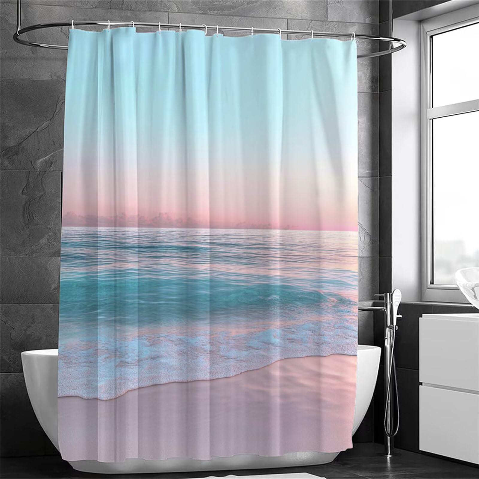Zasłona prysznicowa z motywem oceanu, 240 x 200 cm, bardzo długa zasłona prysznicowa do łazienki, wodoodporna zasłona na drzwi z haczykami i obciążonym brzegiem, zmywalna, szybkoschnąca, na wszystkie