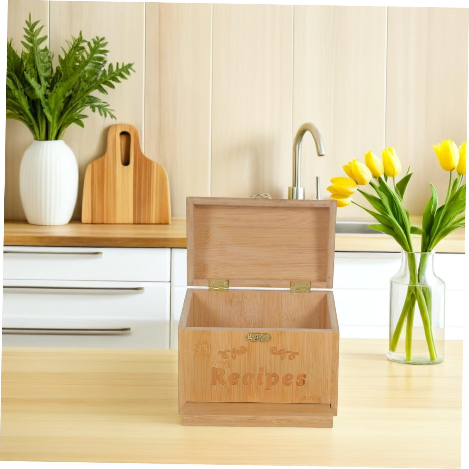 GALPADA Supporto per Ricette in Legno Accessorio da Cucina e Supporto per Cellulare con Scomparti per Schede Funzionale e Resistente