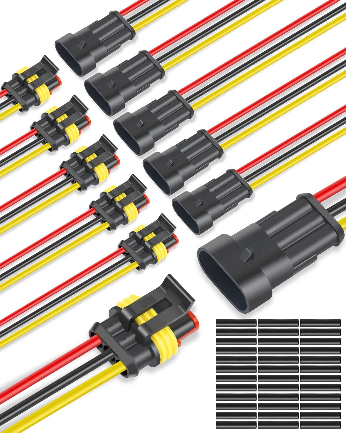 3 Pin Connector Waterproof, 16 AWG 3 Wire Connectors, Automotive Electrical Connectors Male and Female Way With Heat Shrink Tubing for Car Truck Boat Wire Connection, 6 Kits