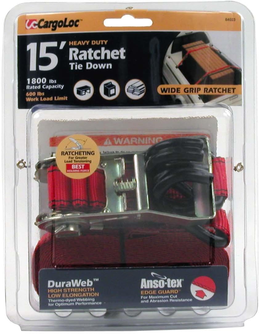 CargoLoc 84023 Ratchet Tie Downs with J-Hooks, 1-Inch x 15-Inch