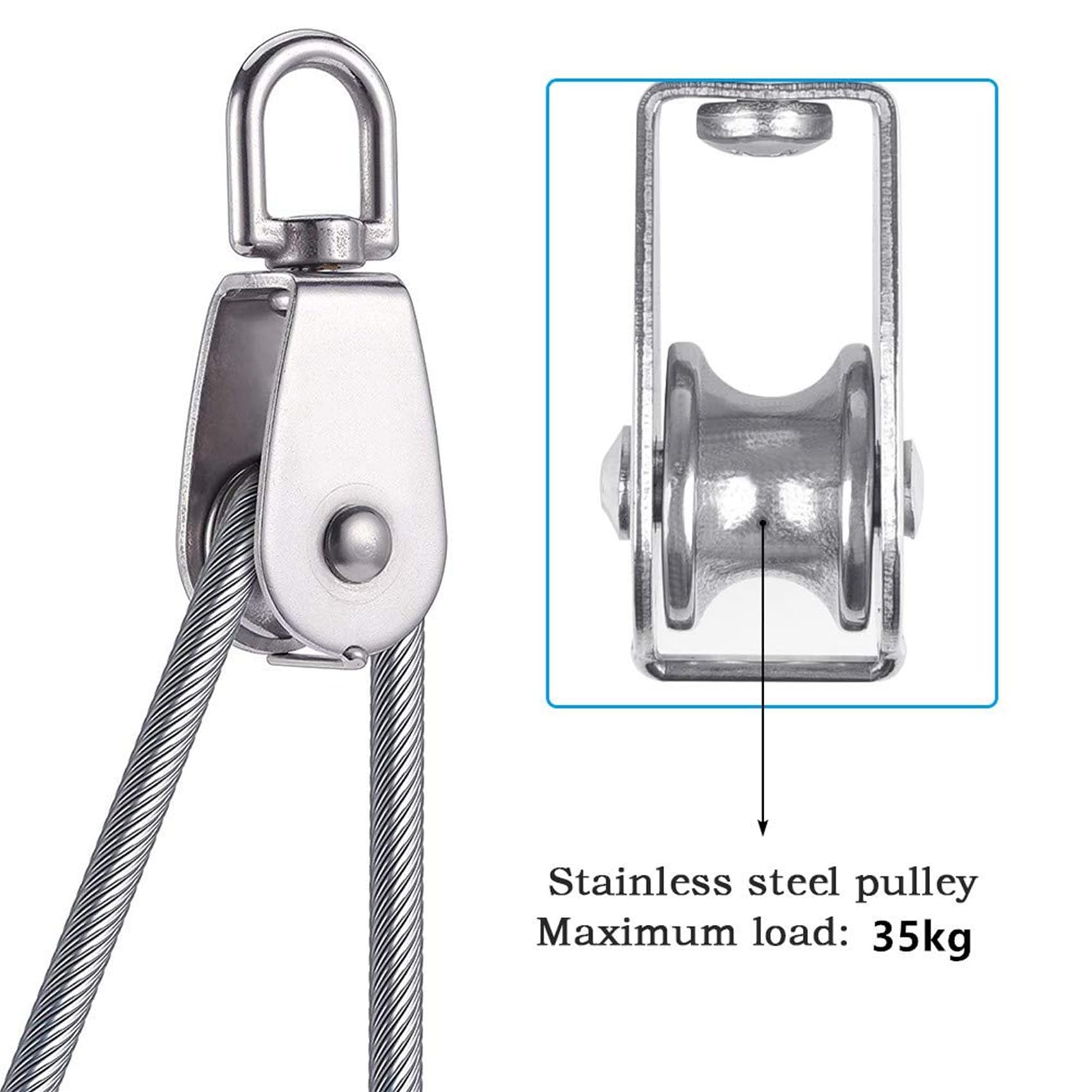 Bloque de polea giratoria de acero inoxidable M15 de 16 piezas, rodillo de cuerda pequeño for cable resistente, plateado duradero for uso en exteriores, marino y doméstico