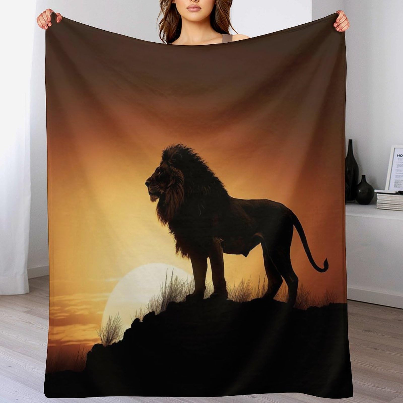 Couverture polaire en flannel douce lion 150x200cm pour lit et canapé