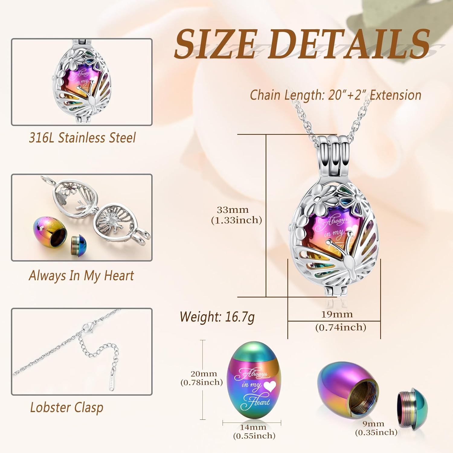 Minicremation Teardrop Butterfly Urn Necklace for Ashes Stainless Stee Hollow Mini Keepsake Urn for Women Men Cremation MemorialPendant Keepsake Jewelry - Image 2