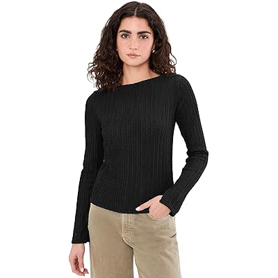 Sanctuary Long Sleeve Boatneck Textured Top black