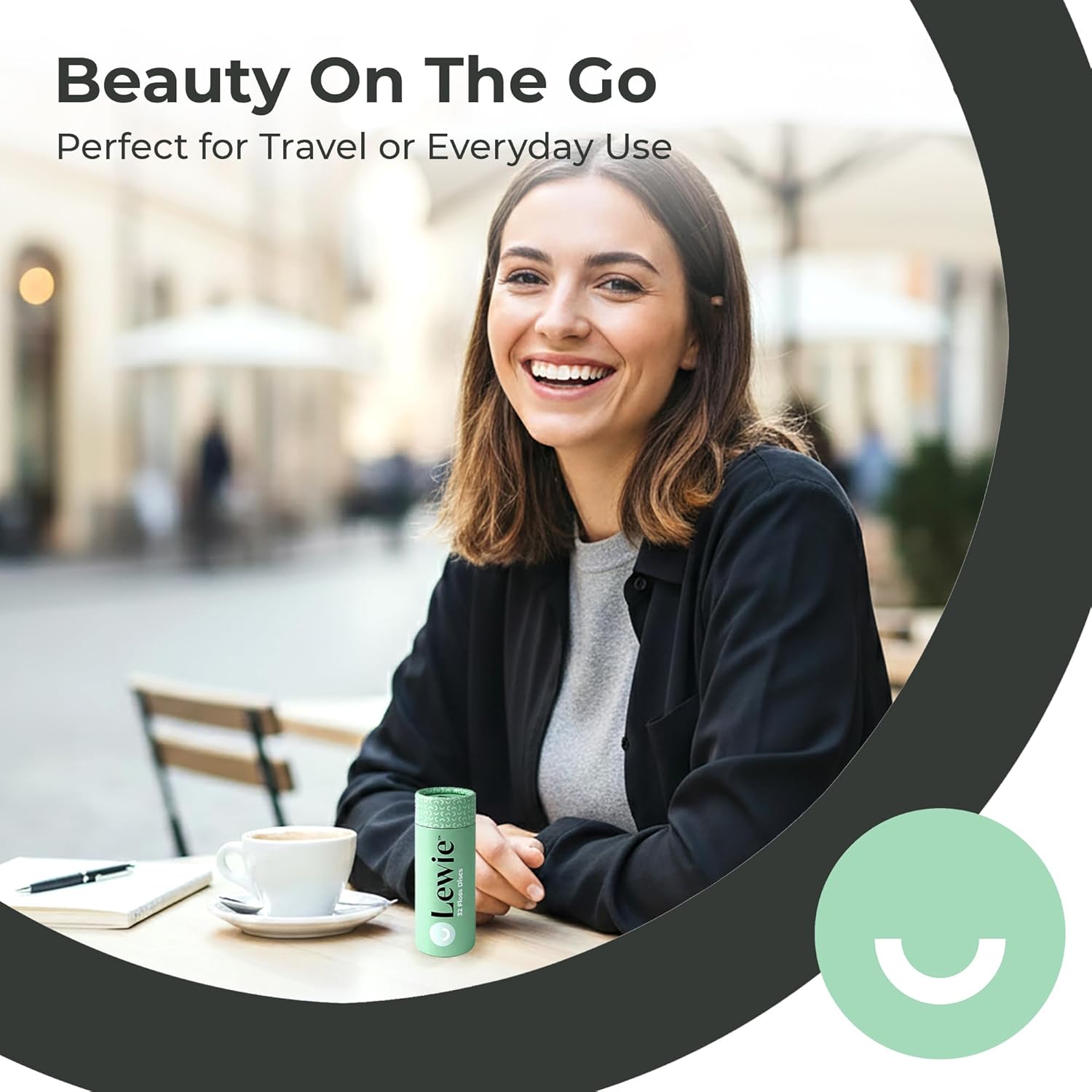 Lewie Dental Floss Discs 96 Count – Portable Floss Picks Alternative, Eco-Friendly Travel Dental Floss System, Ergonomic Gum-Friendly Unflavored Floss with Dispenser