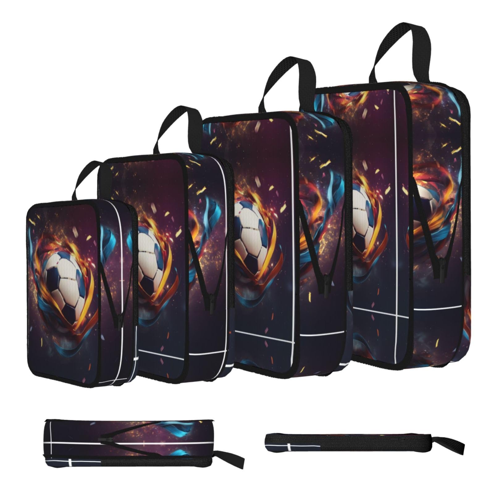 Colorful Ribbons and a Soccer Ball Compression Packing Cubes 4 Piece Set